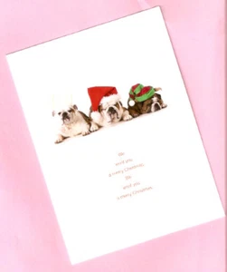 Bulldog Santa Hat We woof you a merry Christmas Cards Box of 12 Made in USA - Picture 1 of 1