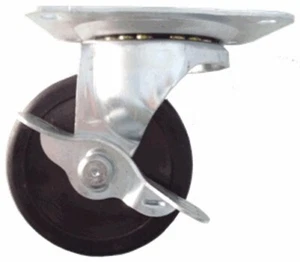Rueda de placa giratoria 4PUSRSB 4" con freno, rueda de goma suave, 200 libras de capacidad - Imagen 1 de 2