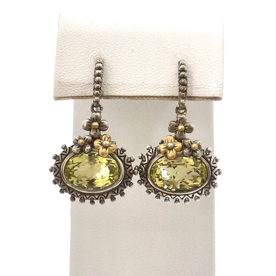 Pendientes colgantes Barbara Bixby plata esterlina oro 18k limón limón cuarzo flor Foto 1 de 4