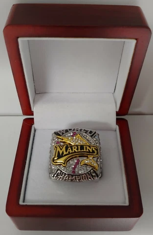 Josh Beckett - 2003 Florida Marlins World Series Ring With Wooden Display Box Cover