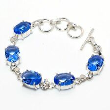 Swiss Blue Topaz Gemstone Handmade 925 Sterling Silver Jewelry Bracelets Sz 7-8"