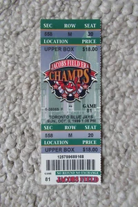 INDIANS VS BLUE JAYS 10/3/1999 FULL TICKET ~ TONY BATISTA (GRAND SLAM HR) - Picture 1 of 1