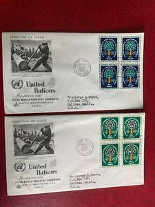 UN NEW YORK 1960 FDC x 2 ART CRAFT WORLD FORESTRY COMMISSION TREES BLOCK OF 4 02 - Picture 1 of 1