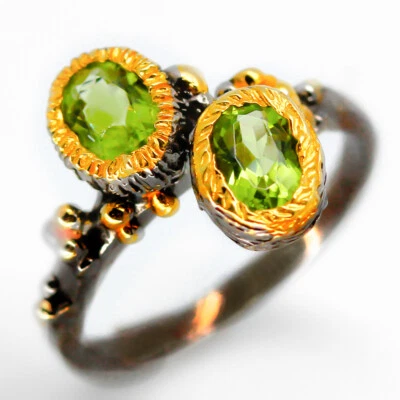 Handmade Gift Jewelry  Natural 6x4 Peridot Silver Ring 925 Sterling  / RVS17 - Image 1 of 4