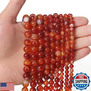 60pcs 6mm Natural Stone Beads Red Carnelian Striped Agate Beads Energy Crysta - Picture 1 of 5