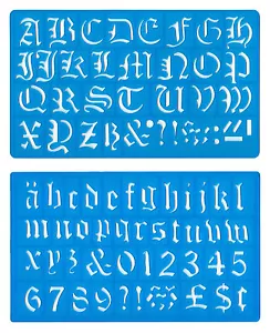 30mm OLD ENGLISH UPPER LOWER CASE ALPHABET NUMBERS STENCIL TEMPLATE SET mb - Picture 1 of 3