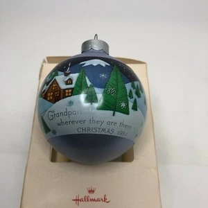 1984 Hallmark Cards Grandparents Keepsake Ornament Glass Ball Blue Winter Scene - Picture 1 of 12