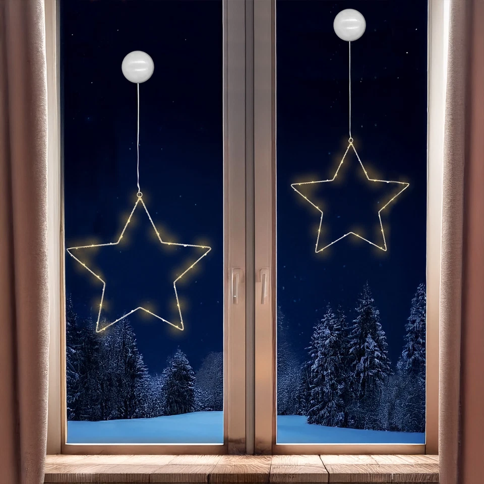 LED Leucht Stern warm weiß - 2 Größen - Weihnachten Fenster Deko Timer Batterie - Bild 1 von 1