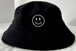 New without Tags Black Happy Face Bucket Hat One Size RN# 52469 V14 - Picture 1 of 4