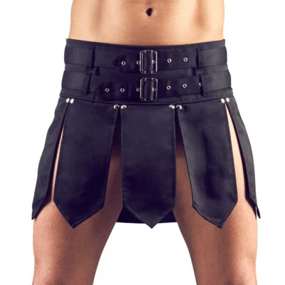 Männerrock M-XL schwarz 2 Schnallengürtel Minirock Swingerclub "Gladiator" C23