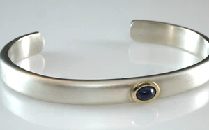 925 Sterlingsilber Armreif mit echtem Saphir in 585 Goldfassung - Bild 1 von 4