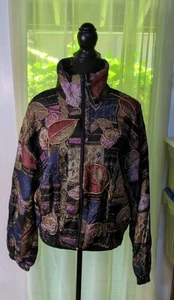 Vintage M.I.C. Fashion Patchwork Style Rayon Jacket W/ Gold Bling Accents Medium - Picture 1 of 12
