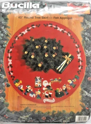 #83211 1994 BUCILLA "SANTA'S WORKSHOP" ELVES, TOYS 43" ROUND TREE SKIRT KIT NIP - Image 1 of 3