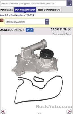 Ac Delco Water Pump 252974 For 3.3 Litre Hyundai Or Kia  - Image 1 of 4