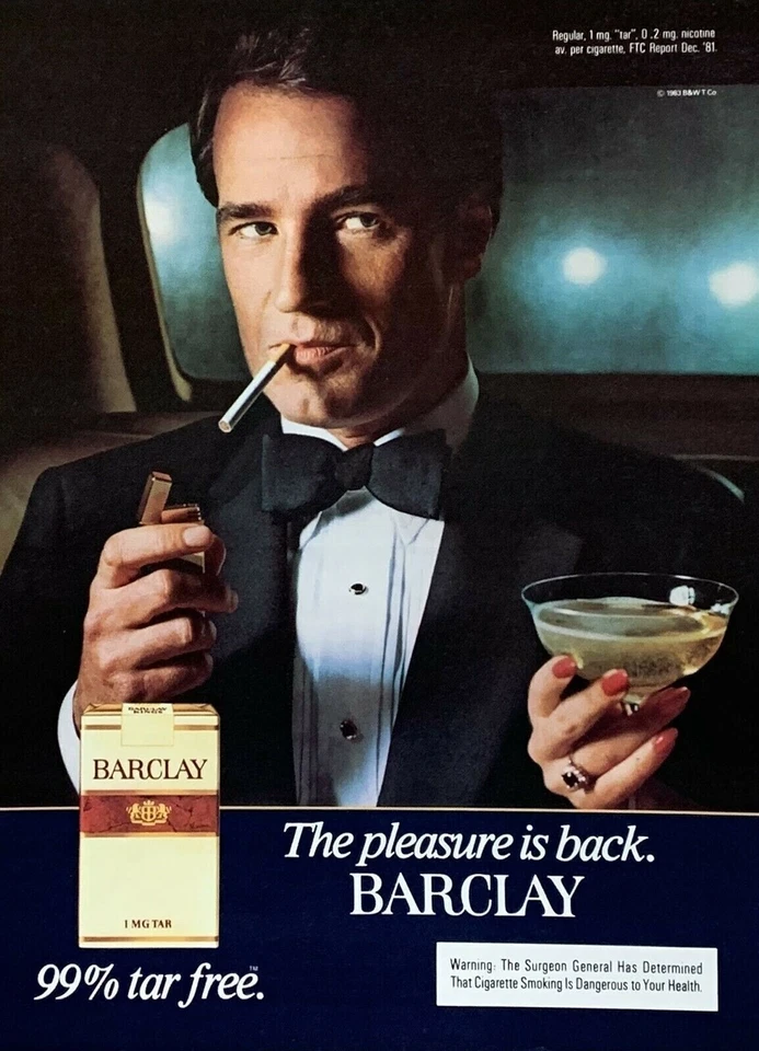 Barclay Cigarettes & Martini Pleasure is Back 1983 anuncio impreso vintage Foto 1 de 1
