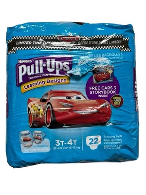 全新无标签 Huggies Pull-Ups 学习设计汽车 3 迪士尼 3T-4T 22 克拉和故事书 — 第 1/3 张图片