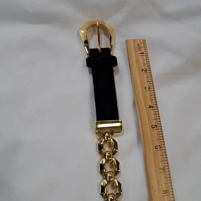 The Limited Genuine Black Leather and Gold Chain Waist Belt - Image 1 of 4