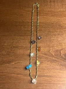 Vintage Genuine Gemstone Chakra 9” Gold Plated Necklace - Picture 1 of 8