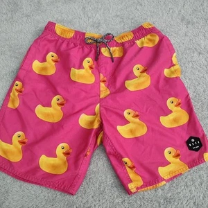 NEFF Board Shorts Swim Trunks Mens S Drawstring Yellow Ducky Hot Pink Surf - Picture 1 of 18