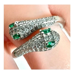 Silver Snake Ring Adjustable Green CZ Eyes Gothic Style Gift for Her - Picture 1 of 20