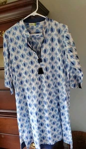 Dolma Summer White Blue Dress Excellent Condition Size Large Pockets Coverup - Picture 1 of 9