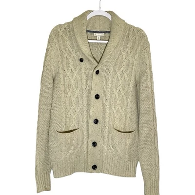 Gap Men Lambswool Blend Shawl Collar Tan Cable Knit Cardigan Pockets sz Small - Image 1 of 4