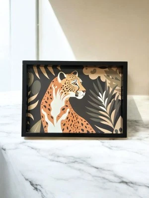 New Black Holllywood Regency Jungle Animal Serving Tray W/ Cheetah Print - Image 1 of 2