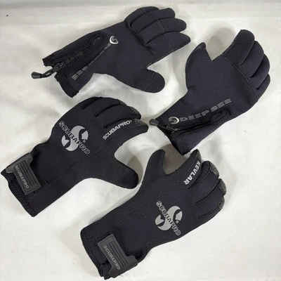 SCUBAPRO & Deep See Scuba Diving Dive Neoprene Gloves Wet Suit Black Grip Sz Med - Image 1 of 4
