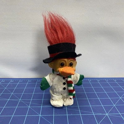 CHRISTMAS SNOWMAN - 5" Russ Troll Doll - Red Hair Hat Scarf - Image 1 of 4