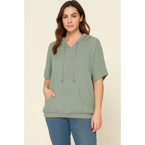 Heimish USA 2XL maglia morbida salvia testurizzata con cappuccio manica corta top orlo elastico - Foto 1 di 8