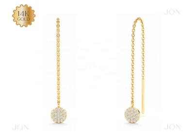 Pendientes enhebradores de diamantes pavé de oro de 14k para mujer - brillante pieza de joyería Foto 1 de 4