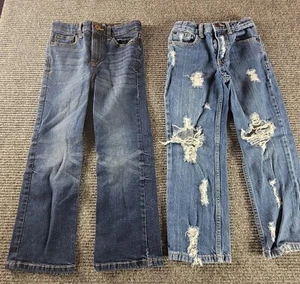 Cat And Jack Boys Size 6 Blue Jeans 2 Pair Distressed Bootcut Relaxed Straight - Picture 1 of 9