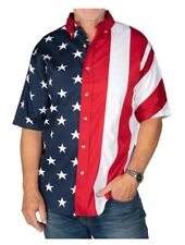 Cotton Traders Sport American Flag Short Sleeve Button Down Shirt Size Medium
