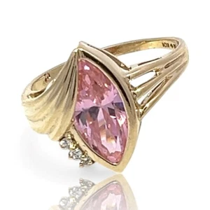 10k Yellow Gold Marquise Pink Cubic Zirconia Fashion Ring Size 10 (KS1019442) - Picture 1 of 7
