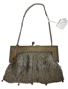 Antique Art Nouveau Purse Embossed GERMAN Silver Chainmail Mesh Evening Bag - Picture 1 of 7