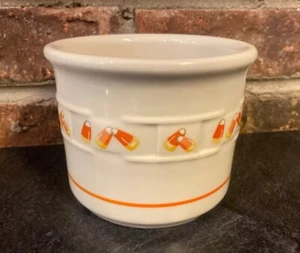 Longaberger Pottery One Pint Candy Corn Crock Halloween Orange Ivory Made In USA - Picture 1 of 7