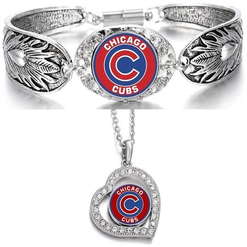Chicago Cubs 925 Sterling Silver Necklace With Bracelet Set D3D19 Cover