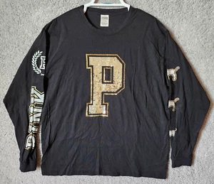 Victoria’s Secret PINK Long Sleeve Purdue University Sequin Bling Top Black Sz L - Picture 1 of 11