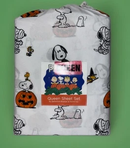 Peanuts Snoopy QUEEN SHEET SET Woodstock Halloween Witch Pumpkin Berkshire New - Picture 1 of 6