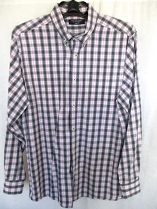 Roundtree & Yorke Mens Slim Fit Shirt Large Long Sleeve Black Pink & Gray Plaid - Picture 1 of 6