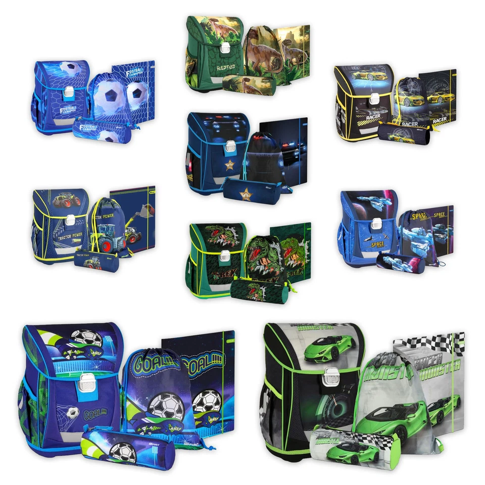 Jungen Schul Ranzen Set viele Motive Reflektor Turnbeutel Mappe Schlamperrolle - Bild 1 von 1