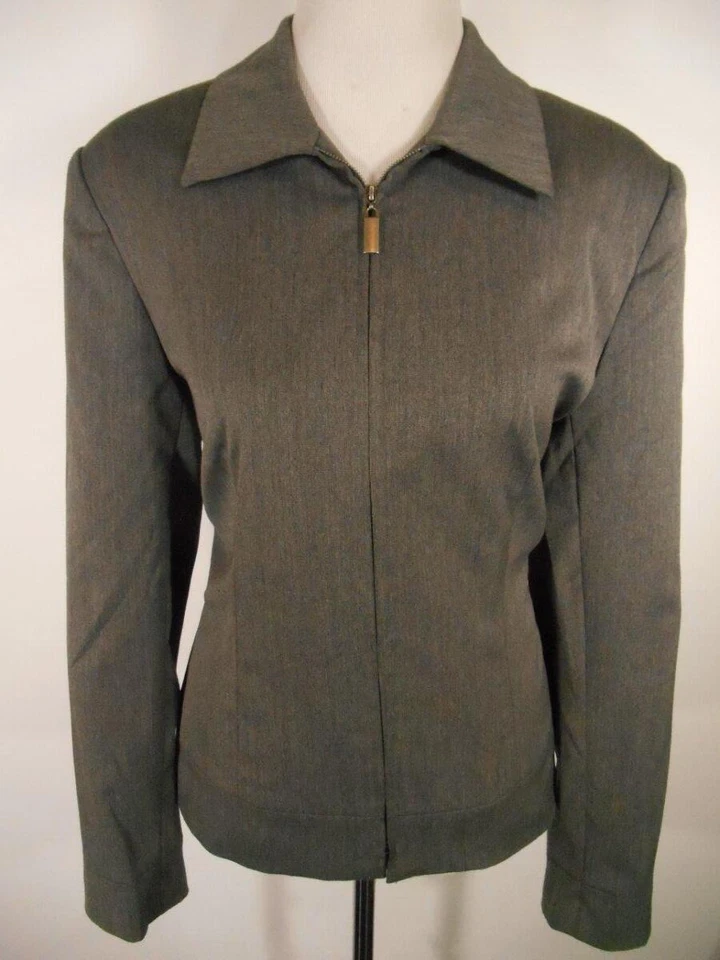 Hermoso Blazer Para Mujer Talla 12 Sag Harbor Gris Manga Larga Ajustado Forrado Cremallera Foto 1 de 4