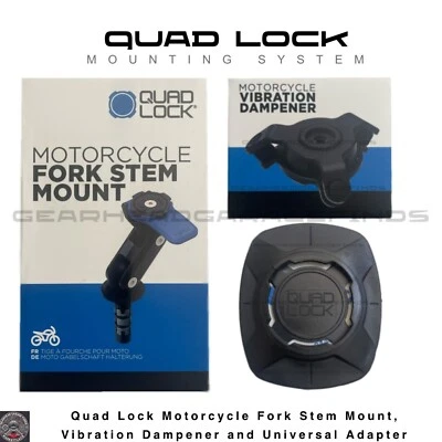 Quad Lock Motorcycle Fork Stem Mount + Vibration Dampener + Universal Adapter - Image 1 of 4