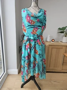 Dorothy Perkins Billie & Blossom Tropical Print Midi Dress Last Size 18 Turqoise - Picture 1 of 13