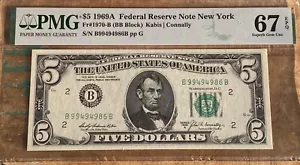 $5 1969A FRN 1970-B New York PMG 67EPQ TOP POP - Picture 1 of 2