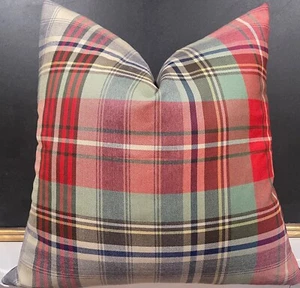 Ralph Lauren Abelard Plaid Vintage Red Glasgow Tartan 100% Wool Custom Pillow Cv - Picture 1 of 12