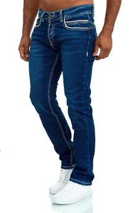 Herren Jeans Stretch Jeanshose Stonewashed Dicke Nähte Vintage Hose Blau Denim  - Bild 1 von 21