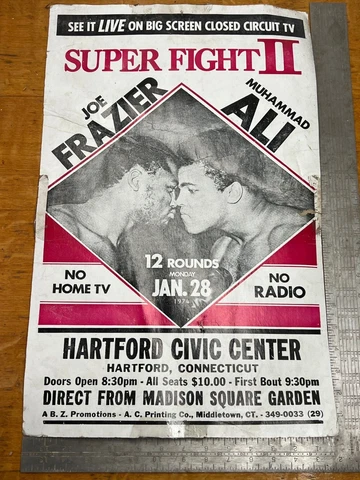 1974 JOE FRAZIER VS MUHAMMAD ALI SUPER FIGHT 2 HARTFORD CENTER POSTER 14X22 Cover