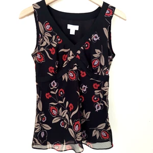 LOFT ärmelloses Shirt kleine Größe 2 Oberteil Empire Taille gefüttert schwarz geblümt - Bild 1 von 7