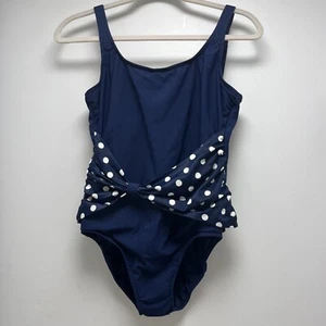 Rose Marie Reid Sz 16W One Piece Swimsuit Blue White Adj Waist Ban Built In Bra - Picture 1 of 18